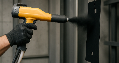 Person using a high-pressure washer to clean a metal surface