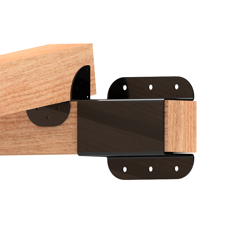 Wooden bracket with black metal brackets on a white background