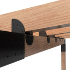 Wooden desk with black metal brackets on a white background
